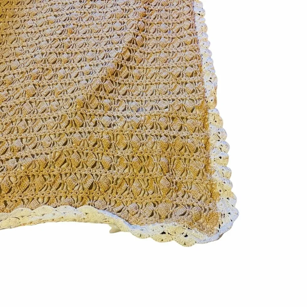 #4353 Crochet Lap or baby blanket tan color with beige trim